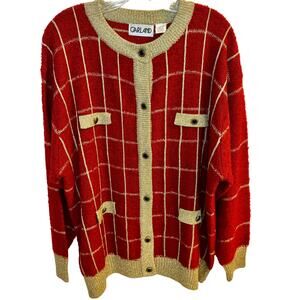 Garland Vintage Red and Metallic Gold Knit Cardigan 60's-70's Classic Glam 3X